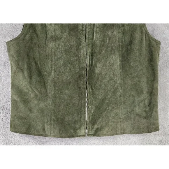 Saguaro Vest Womens Large Green Suede Leather Full Zip Western 90s Vintage Top - Picture 8 of 12